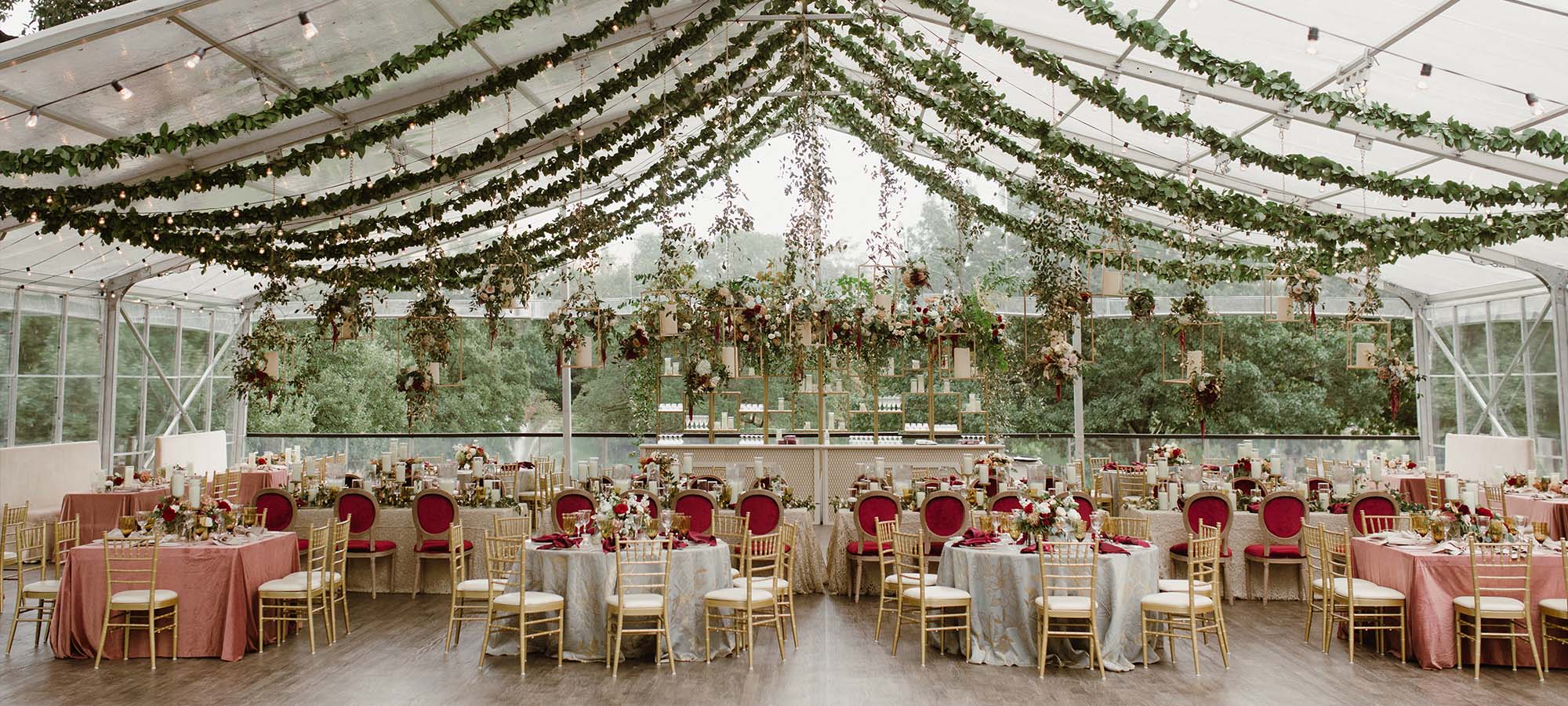 Tented wedding reception outdoors at Arlington Hall 